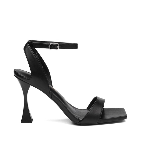 Square Toe Ankle Strap Stilettos Sandals - BLACK PU - 2